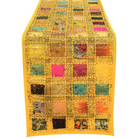 1 x RAW Customer Returns Patchwork Indian Cotton Table Runner Yellow 40x182 cm Decorative Rajasthani Hand Embroidered Colorful Luxury Coffee Dining Style Table Decoration - RRP €20.66