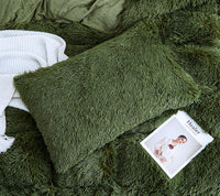 1 x RAW Customer Returns Menkala Plush Bed Linen 135 x 200 cm Winter Fluffy Warm Olive Green Duvet Cover Tie Dye Printed Green Plush Bedding Set Fleece Long Hair Faux Fur Duvet Cover with Zip and 1 Pillowcase 80 x 80 cm - RRP €43.96