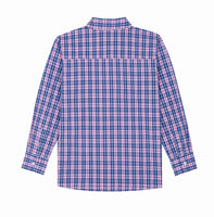 1 x Brand New BIENZOE Boys Cotton Plaid Button Down Shirt Pink Navy Size 5 6 - RRP €22.99