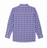 1 x Brand New BIENZOE Boys Cotton Plaid Button Down Shirt Pink Navy Size 5 6 - RRP €22.99