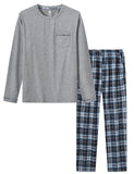 1 x RAW Customer Returns MoFiz Men s Long Pajamas Winter Soft Comfortable Sleepwear Long Sleeve Pajama Top and Plaid Pajama Pants with Pockets Gray EU L - RRP €34.99