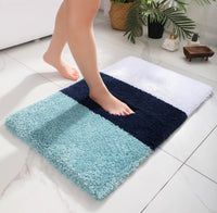 12 x Brand New chakme Extra Thick Bath Mat Non-Slip Washable, Microfiber Absorbent Bathroom Rug, THREE-Color Striped Bath Rug for Bathroom, 61 91 cm, Mixed Blue - RRP €435.48