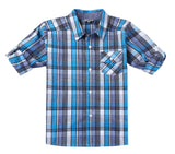 1 x RAW Customer Returns BIENZOE Boys Cotton Plaid Roll Up Shirt Blue Navy Size 5 6 - RRP €22.99