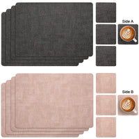 1 x RAW Customer Returns Myir JUN Washable Leather Placemats and Coasters, Double-Sided Placemats Set of 4 Non-Slip Placemats Leather Faux Leather Placemats Grey Pink, Set of 4  - RRP €19.04