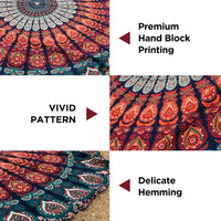 1 x RAW Customer Returns raajsee India Beach Towel Round Mandala Hippie Large Indian Round Cotton boho Round Yoga Mat Towel Meditation Tablecloth Round Hanging Blanket Picnic Rug 70 inch Blue Orange Mandala  - RRP €18.96