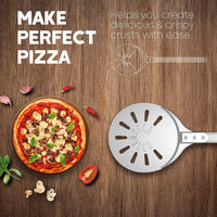 1 x RAW Customer Returns Honsdom pizza peel 8 inch pizza turner, round perforated pizza shovel made of hard anodized aluminum, removable 40 cm metal handle for pizza oven - RRP €23.85