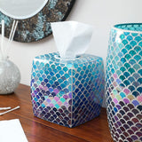 4 x Brand New Whole Housewares Decorative Rectangular Tissue Box with Mosaic Glass Mermaid Finish - Square Tissue Dispenser Holder for Any Room in the Home - RRP €111.96