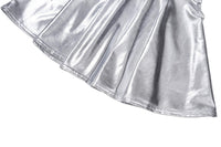 1 x RAW Customer Returns EXCHIC Women s Metallic Pleated Mini Skater Skirt M, Silver  - RRP €19.98