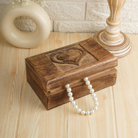 1 x RAW Customer Returns Ajuny Handmade Decorative Wooden Jewelry Box Heart Carved Design Vintage Style Multipurpose Treasure Chest Necklaces Watch Boxes Storage Organizer Ideal for Gifts, Brown 8x5 inches - RRP €18.65