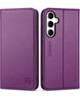 1 x RAW Customer Returns SHIELDON Case for Galaxy S23 FE 5G, Protective Case Genuine Leather 3 Card Slots RFID Blocker Kickstand Shockproof TPU Inner Case Leather Case Cell Phone Case Compatible with Galaxy S23FE 2023 6.4 - Purple - RRP €30.99