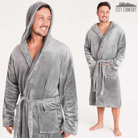 1 x RAW Customer Returns CityComfort Men s Dressing Gown Super Soft Men s Fleece Robe with Hood Robes Bathrobe Warm and Cozy Light Grey, 3XL  - RRP €28.26