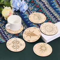 1 x Brand New CHGCRAFT 6 Pcs 6 Styles 4 Inch Tarot Theme Carved Wooden Flat Round Pendants with Sun Triple Moon Goddess Moon Pattern for Cup Mat Yoga Wall Art Hanging Decoration, Burlywood - RRP €19.2