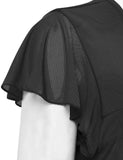 1 x RAW Customer Returns Vafoly Top Women Pleated Short Sleeve Tunic Solid Summer Tops With Ruffle Sleeves Elegant Top Double Layer Mesh Blouses Black XXXL - RRP €33.26