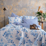 1 x RAW Customer Returns LERUUM Bed Linen Set 135 x 200 Cotton Stripes Flowers Reversible Blue Duvet Covers 135 x 200 80 x 80 cm  - RRP €35.7