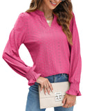 1 x RAW Customer Returns Beluring Women s Casual Long Sleeve Sexy V Neck Eyelet Loose Lace Blouse Tops,Red,Pink,L - RRP €21.6