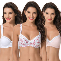 1 x RAW Customer Returns Curve Muse Women s Plus Size Unlined Underwire Cotton Bra with 3 Pack-White Print, Pink, White-100E - RRP €42.99