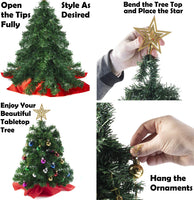 4 x Brand New Prextex Artificial Christmas Tree 56cm, Mini Christmas Tree Set for Tables with Star Tree Topper and Hanging Tree Decorations for DIY Christmas Decoration - RRP €71.96