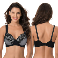 1 x RAW Customer Returns Curve Muse-Plus Size Underwired Unlined Lace Bra with Padded Straps Pack of 2 -Black,White-100B-V2 - RRP €34.99