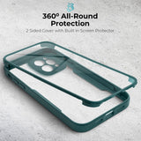 1 x Brand New Moozy 360 degree case for iPhone 14 Pro - transparent with green edge, front and back all-round protection case cover, mobile phone case with integrated protective glass - RRP €14.63