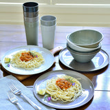 4 x Brand New Youngever set of 18 plastic tableware, plates 25CM , bowls 1000ML , cups 600ML , service for 6 Urban  - RRP €131.96