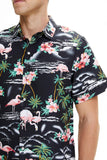 1 x Brand New SSLR Hawaii Shirt Men, Flamingo Hawaii Shirt, Hawaiian Shirt Men Short Sleeve Floral Printed Regular Fit Small, Black  - RRP €22.8