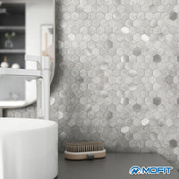 1 x RAW Customer Returns M MOFIT 3D wall tiles self-adhesive kitchen, hexagon mosaic mosaic tiles marble tiles tile stickers marble look cement gray 10 sheets  - RRP €53.29