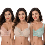 1 x RAW Customer Returns Curve Muse Plus Size Minimizer Unlined Wireless Bra with Lace Embroidery-3 Pack-Sage,Nude,Blush-36C - RRP €50.64