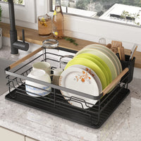 1 x RAW Customer Returns COVAODQ dish drainer, dish drainer, cutlery stand with drip tray, 43 32 14 cm black  - RRP €26.99