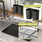 1 x RAW Customer Returns COVAODQ dish drainer, dish drainer, cutlery stand with drip tray, 43 32 14 cm black  - RRP €26.99