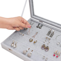 1 x RAW Customer Returns BELLE VOUS Jewelry Organizer Earrings Jewelry Box Gray Velvet Box Lid 40 Slots - Jewelry Storage 4 Levels Jewelry Box with Viewing Window as Earring Holder, Stud Earrings Storage - RRP €23.49