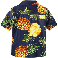 1 x Brand New SSLR Boys Hawaiian Shirt Casual Short Sleeve Pineapple Print Cotton Medium 11-12 Years , Navy  - RRP €29.5