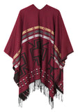 1 x RAW Customer Returns Urban GoCo Women s Poncho Stole Bohe Tassel Scarf 1 Red  - RRP €35.98