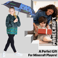 1 x RAW Customer Returns Minecraft Umbrella for Children - Extendable, Windproof, Lightweight and Fun Design - Ideal for Rainy Days Blue  - RRP €18.68