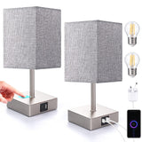 1 x RAW Customer Returns EDISHINE Touch Dimmable LED Night Lamp 2 Modern Table Lamps Lamp 2 USB Charging Ports for Bedroom Living Room Windowsill Gift Gray Lampshade - RRP €49.99