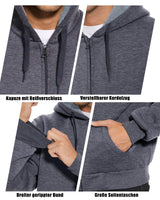 1 x RAW Customer Returns LLdress sweat jacket men with hood winter warm lined winter jacket men fleece zip grey - RRP €46.38