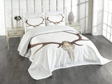 1 x RAW Customer Returns ABAKUHAUS Deer Bedspread Set, Antlers Skeleton Hunter, Set with Washable Pillow Shams, for Double Beds 264 x 220 cm, Beige Brown - RRP €79.95