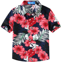 1 x Brand New SSLR Boys Hawaii Shirt Flamingos Printed Aloha Shirt Short Sleeve Shirts for Boys Small, Navy  - RRP €22.84