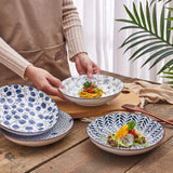 1 x RAW Customer Returns Swuut Ceramic Pasta Plates Set of 6, Blue and White Porcelain 20cm Salad Bowls, Dinner Flat Plates Serving Appetizer Salad Dessert Snack Bowl 20cm  - RRP €46.2