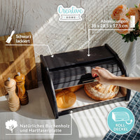 1 x RAW Customer Returns Creative Home Black Bread Box Wood 38 x 28.5 x 17.5cm -1cm Perfect bread box for bread rolls cakes Bread box with roll-top lid Natural bread box Bread container for every kitchen - RRP €39.3