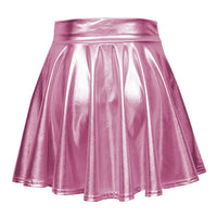 1 x RAW Customer Returns EXCHIC Women s Metallic Pleated Mini Skater Skirt S, Pink  - RRP €19.14