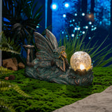 3 x Brand New TERESA S COLLECTIONS Fairy Garden Ornament with Solar Lights, Large Outdoor Bronze Angel Statue, Waterproof Crackled Glass for Patio and Lawn Decor, 12  - RRP €115.62