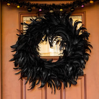 4 x Brand New JOYIN Natural Feather Garland in Black 35cm Halloween Decorations Scary Scene Party Favors Photo prop Trick or treating Front Door - RRP €91.2