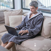 1 x RAW Customer Returns Twinzen Men s Bathrobe Terry Cloth Black - Cotton Velvet - Dressing Gown Men s Cotton Velor Bathrobe Men s Cotton OekoTex Extra Soft Size M - RRP €49.99