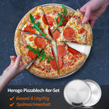 1 x RAW Customer Returns Herogo Pizza Tray Set of 4, 30 cm Round Stainless Steel Pizza Mold, Pizza Tray for Oven, Baking, Serving, Roasting, Non-Toxic Healthy, Durable Dishwasher Safe Metal Silver  - RRP €25.49