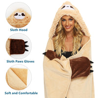 1 x RAW Customer Returns Shoppawhile Sloth Gifts for Women Wearable Hooded Blanket Soft Warm Fluffy Hooded Blanket 59.5 x 51.5  - RRP €26.99