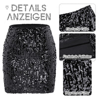 1 x RAW Customer Returns Durio Sequin Skirt for Women Glitter Skirt Short Women s Sexy Midi Skirt Hip Skirt with Elastic Waist Party Rave Outfit Black L - RRP €28.22