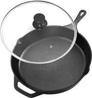 1 x RAW Customer Returns KICHLY cast iron pan with lid - iron pan 32 cm - pre-seasoned pan cast iron induction - cast iron pan - frying pan - steak pan - cast iron pan - RRP €27.22