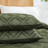 1 x RAW Customer Returns Freyamy 2 pieces cushion cover 40 x 80 cm green olive green geometric tufted embroidery pattern pillowcase with zipper microfiber cushion cover  - RRP €16.99