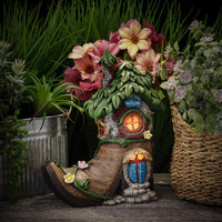 1 x RAW Customer Returns TERESA S COLLECTIONS Garden decoration for outdoors, 21 cm fairy house garden figure solar LED garden lighting fairy garden elf house made of synthetic resin solar light garden decoration for balcony gifts for women - RRP €29.99