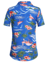 4 x Brand New SSLR Hawaii Shirt Women, Hawaii Blouse Women, Short Sleeve Flamingo Shirt 3D Printed Flowers Hawaiian Shirt Medium, Sapphire Blue  - RRP €94.8